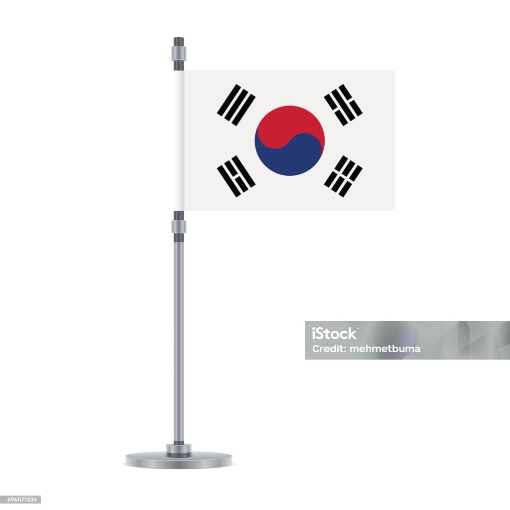 Bandeira sul-coreana no poste metálico, ilustração vetorial - Vetor de Bandeira da Coreia do Sul royalty-free