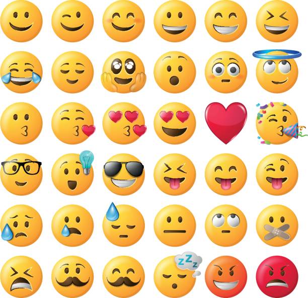 set vektor emotikon smileys - emotikon ilustrasi stok