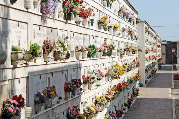 San Michele cemetery in the Venetian Lagoon. The crypts are for the deceased and after many years the bodies will be moved to another location.
