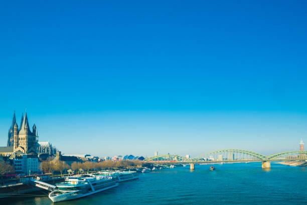 Rhine River and Old Town Cologne from Deutzer Bridge