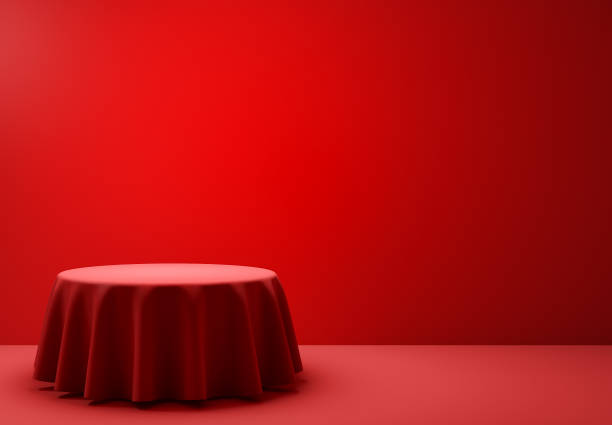 istock Red round podium in the scene. 3d render 696077828