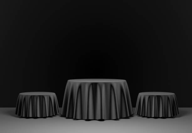 istock Three black round podium in the scene. 3d render 696077846