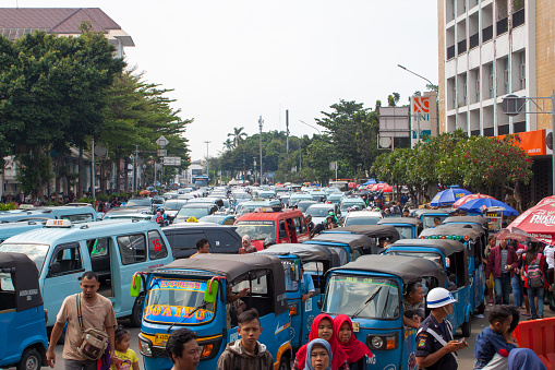 traffic jam congestion traffic of Jakarta Indonesia street full of vehicle photo