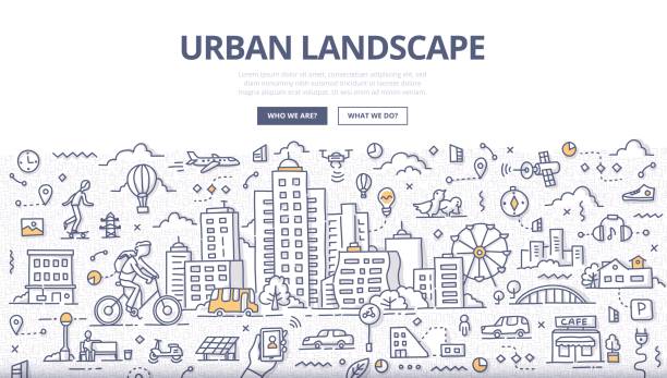 Urban Landscape Doodle Banner - ilustração de arte vetorial