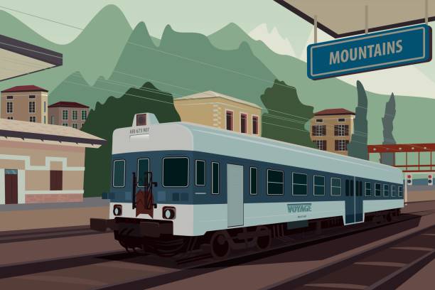 ilustrações de stock, clip art, desenhos animados e ícones de retro train at railway station of european village - non urban scene railroad track station day