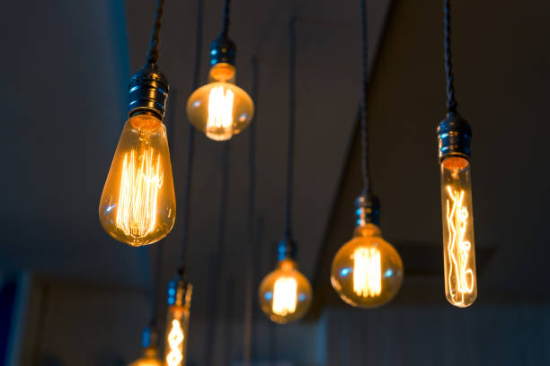 istock Old retro lamps hang from the ceiling 696091556