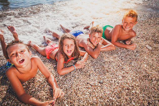 summer fun, children at the sea beach  vacation