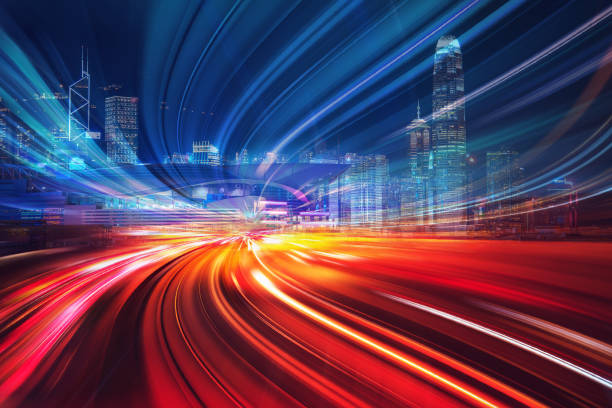 istock Abstract Motion Speed Light with Night City Background 696104028