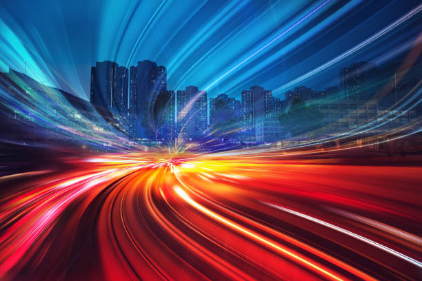 istock Abstract Motion Speed Light with Night City Background 696104034