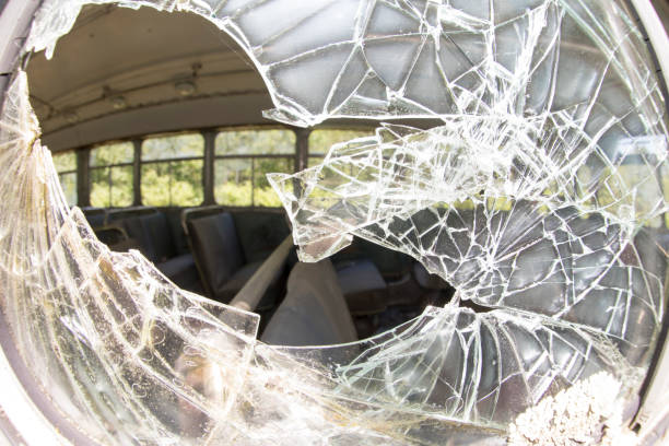 istock Broke safety glass on bus 696104138