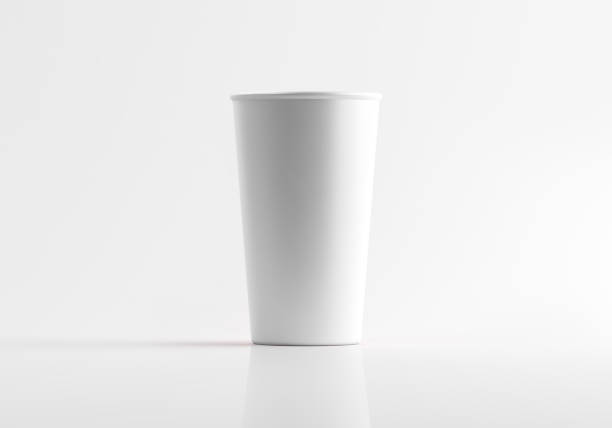 tazza di caffè isolata in carta generica su bianco - insulated drink container foto e immagini stock