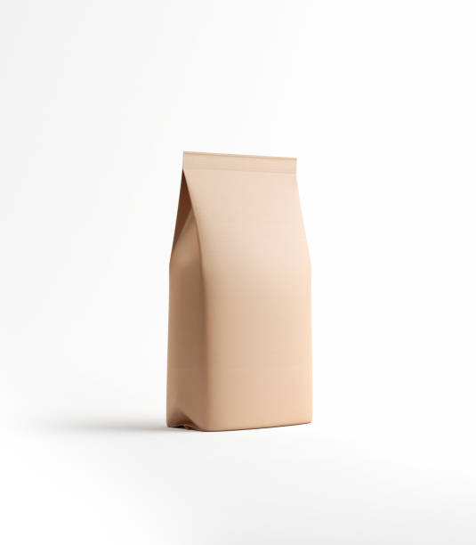 茶と白で隔離コーヒー紙パッケージ - paper bag ストックフォトと画像