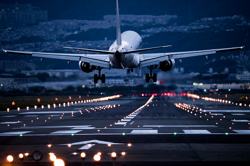 An airplane take off the airport.