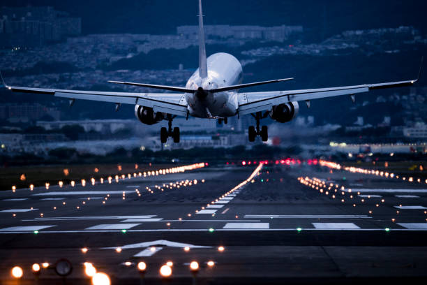 The back of an airplane to take off. An airplane take off the airport. airport runway photos stock pictures, royalty-free photos & images