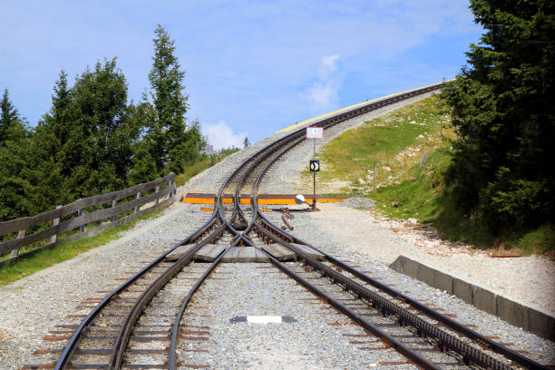 Travel to Sankt-Wolfgang, Austria. The railway on the mountains.