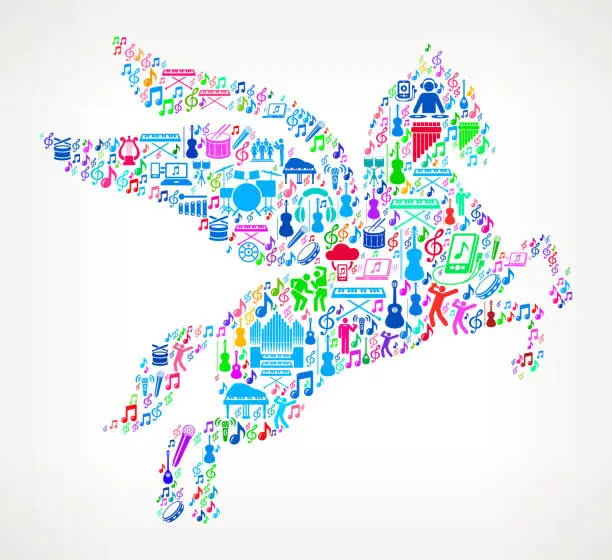 Vector illustration of Pegasus Music and Musical Celebration Vector Icon Background