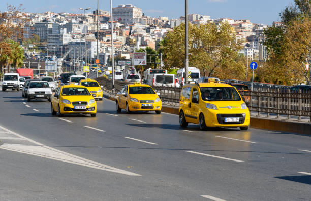 Yellow turkish taxi car. Istanbul. Turkey stock photo