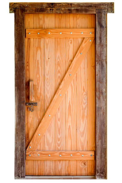istock Old wooden door isolated on white background, with clipping path 696130318
