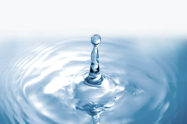 istock Water splashing droplets with ripples, abstract  blue waves 696130356
