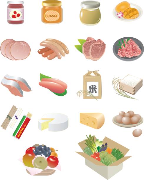Food Various items mango jam stock illustrations