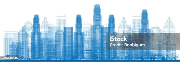 Outline Skyline With City Skyscrapers Stock Illustration - Download Image Now - Blueprint, Chicago - Illinois, Skyscraper