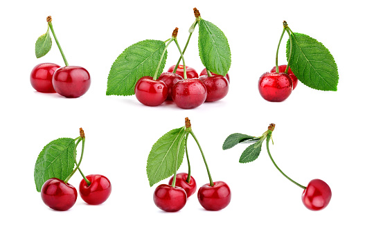 Berries ripe cherry on a white background. Set. Isolated object.