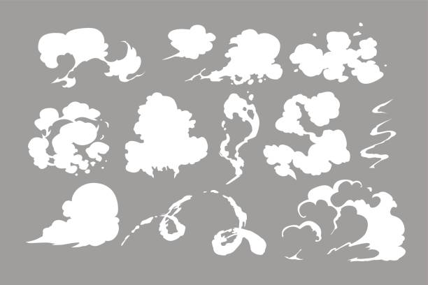 illustrations, cliparts, dessins animés et icônes de ensemble de nuages de vapeur. dessin animé blanche fumée vector illustration. clipart de brouillard plat isolé pour la conception, des effets et des affiches publicitaires - puffed