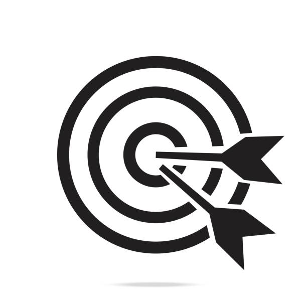 illustrations, cliparts, dessins animés et icônes de bullseye cible ou la flèche sur l’icône de cible ligne art pour applications et sites web, symbole de contour de couleur noire. - marketing target bulls eye arrow