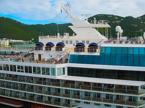 Road Town, Tortola, British Virgin Islands - February 06, 2013: Cruise ship Mein Schiff 1 docked in port Caribbean at Road Town, Tortola, British Virgin Islands on February 06, 2013