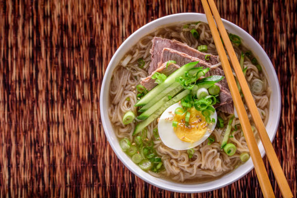 istock Buckwheat , Soba,Noodle Soup with Cucumber and Boiled Eggs , Beef 696145554