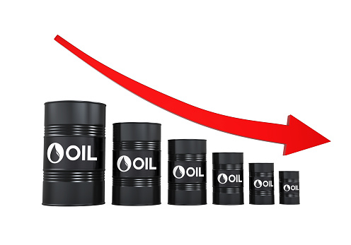 Oil Price Down Illustration isolated on white background. 3D render