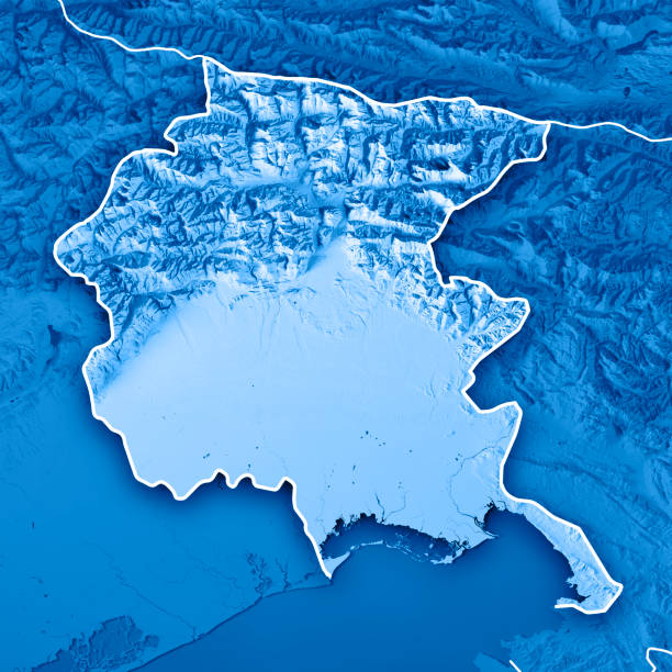 Friuli-Venezia Giulia State Italy 3D Render Topographic Map Blue Border
