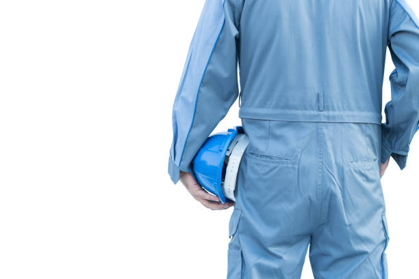 istock Behind of engineer holding helmet. 696165552