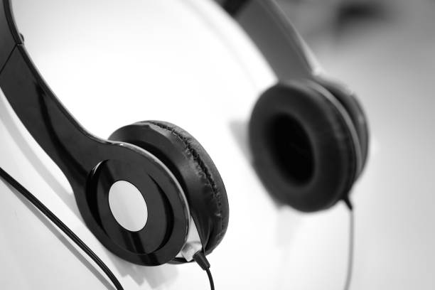 istock Close up headphone black and white tone 696165652