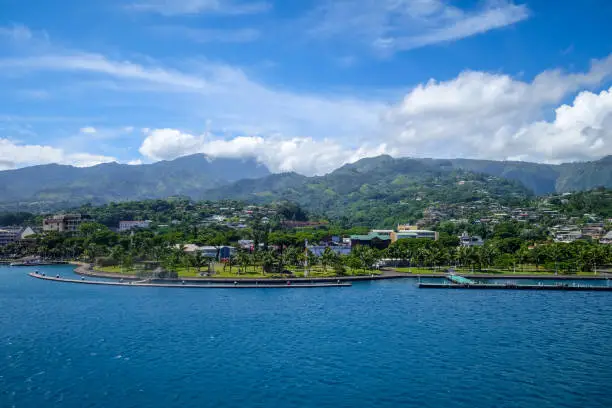 Papeete city view from the sea, Tahiti, french Polynesia