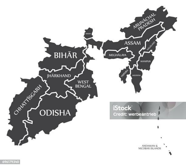 Öststater Och Öarna I Indien Karta Illustration-vektorgrafik och fler bilder på Västbengalen - Västbengalen, Öst, Assam