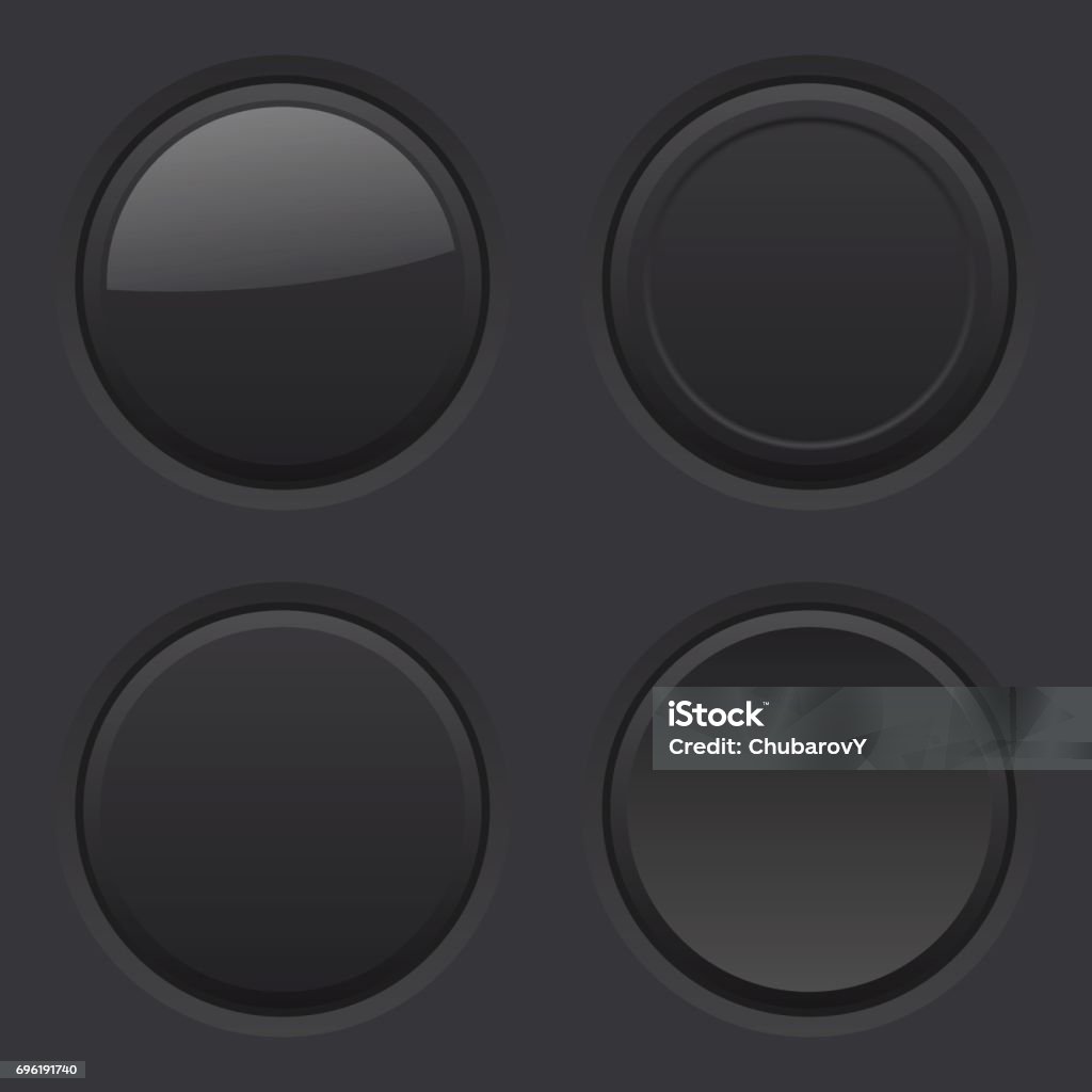Round Buttons Normal Pushed Active Hover Black User Interface Elements ...