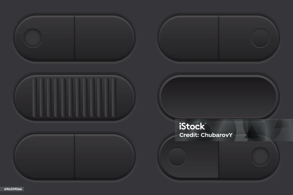 Set Of Black Buttons User Interface Elements Right And Left Dots Stock ...