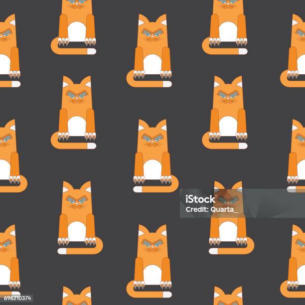 Red Pattern Cat Red Cat Seamless Pattern Black Stock Illustration - Download Image Now ...