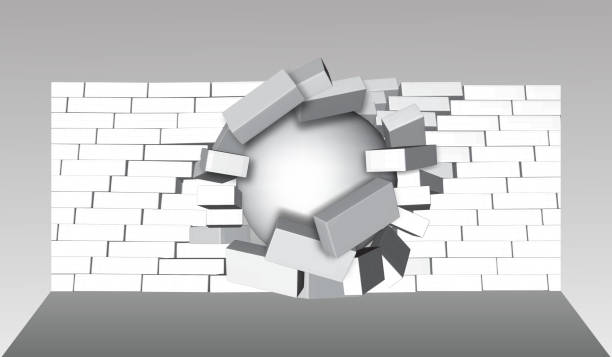 istock Destruction of a Brick Wall. 3D Breaking Brick Wall. Wall Being Smashed or Breaking Apart. Destruction Abstract Background. 696211524