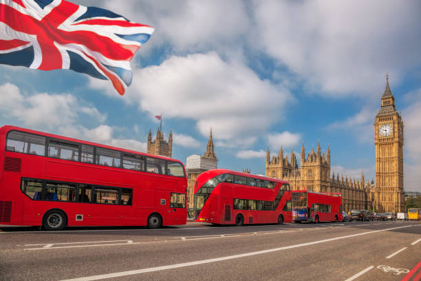 istock London with red buses against Big Ben in England, UK 696217990