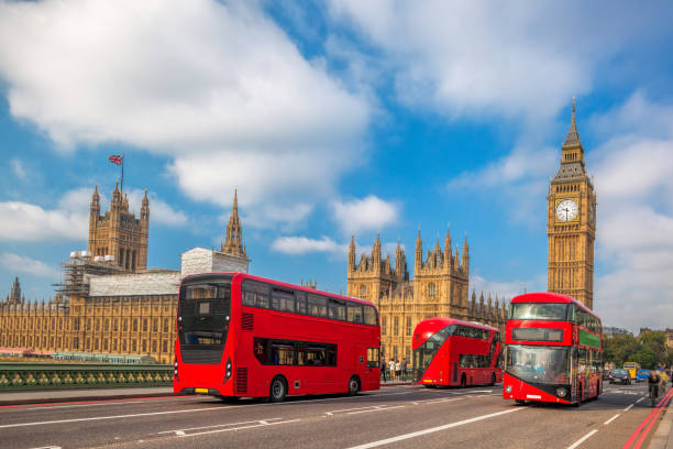 istock London with red buses against Big Ben in England, UK 696220370