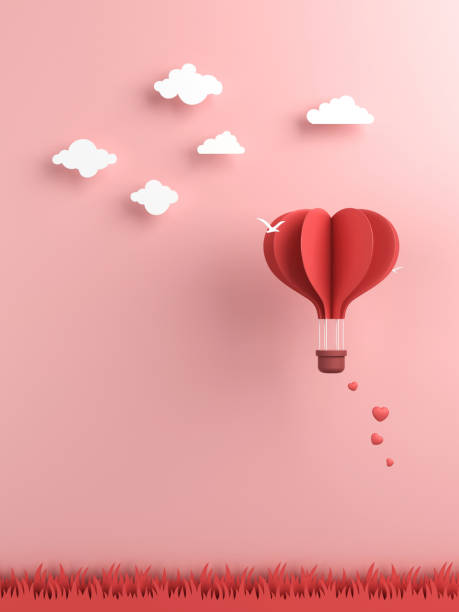 折り紙は熱気球と雲を作った - valentines day origami romance love ストックフォトと画像