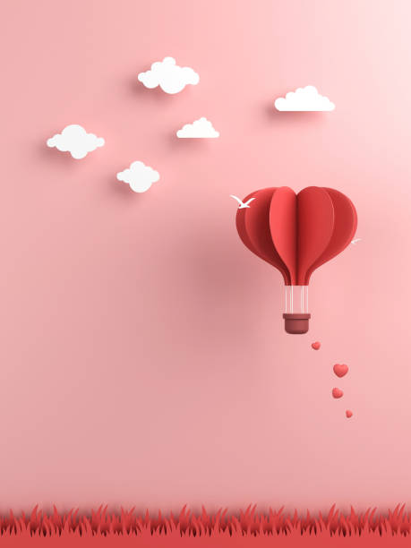 Origami made hot air balloon and cloud