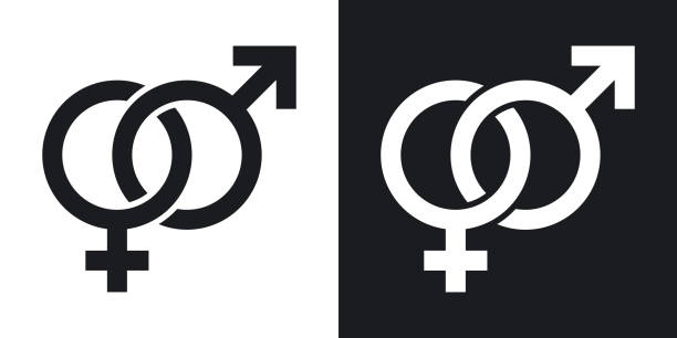 wektorowe męskie i żeńskie symbole płciowe. wersja dwunazynowa na czarno-białym tle - religious icon interface icons globe symbol stock illustrations