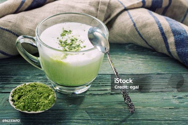 Matcha Green Tea Latte Stock Photo - Download Image Now - Matcha Tea, Latte, Antioxidant