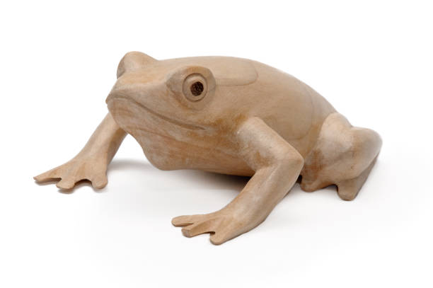 istock Figurine of a frog carved from a tree on a white background 696234382