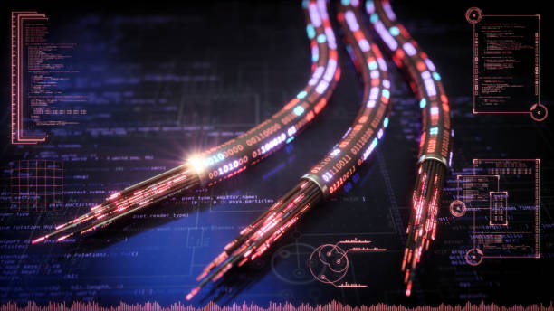cable de datos rojo diseño futurista - fiber optic technology cable computer network fotografías e imágenes de stock