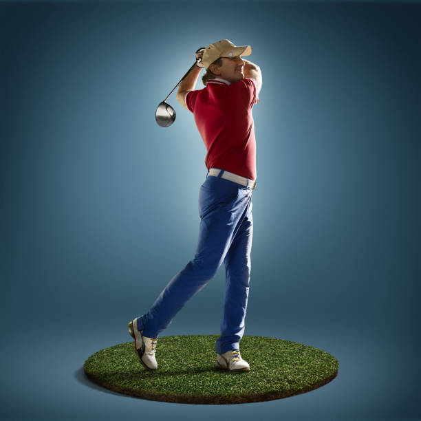 jogador de golfe em ação - traditional sport sports flag golf flag golf - fotografias e filmes do acervo