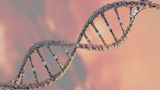 DNA strand helix concept, DNA research CRISPR gene editing, chromosome representation, 3D rendering